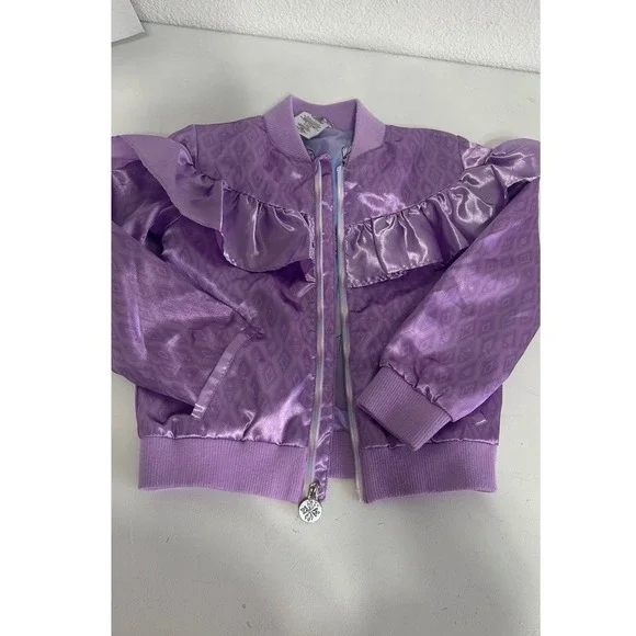 Disney Frozen 2 Elsa Anna Purple Ruffle Bomber Jacket - Size 5/6 - Picture 7 of 9